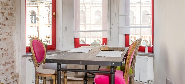 How to move modular furniture? 3 Colorful dining nook with chairs beside bright windows